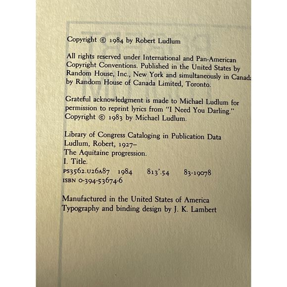 The Aquitaine Progression by Robert Ludlum (1984, Hardcover) 1st Edition Vintage - Picture 2 of 4